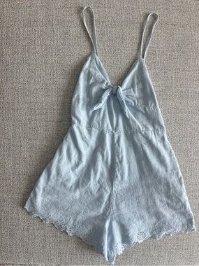 Zara Light Blue Eyelet Tie-Front Romper